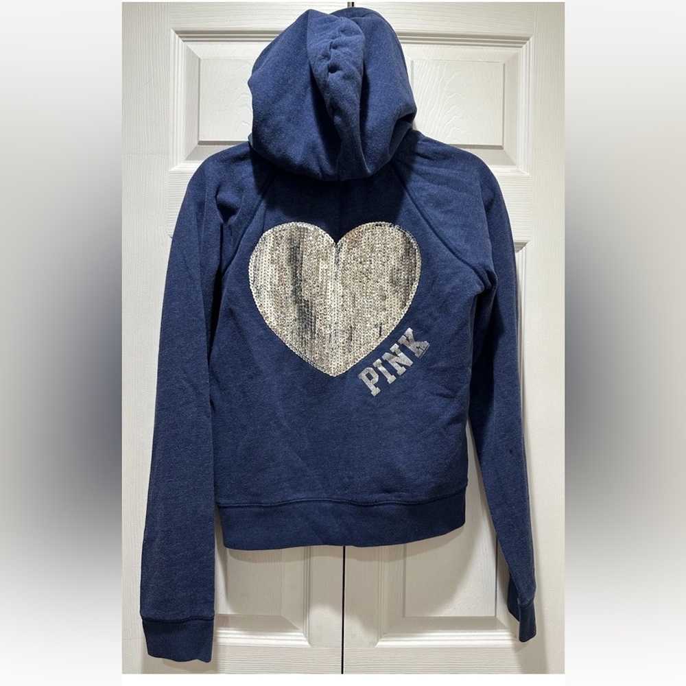 Victoria’s Secret PINK Navy Blue Bling Sequin Full Zip Hoodie Size L